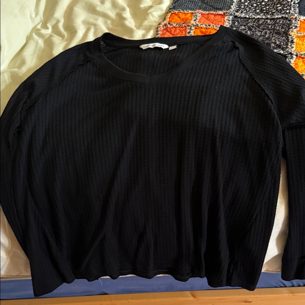 Calvin Klein Black Textured V-Neck Sweatshirt